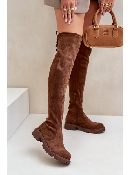 Knee High Boots With Flat Heel Made Of Eco Suede Brown Arkelia