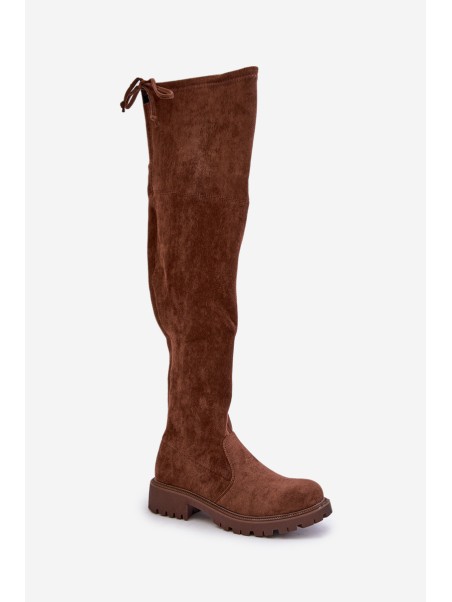 Knee High Boots With Flat Heel Made Of Eco Suede Brown Arkelia
