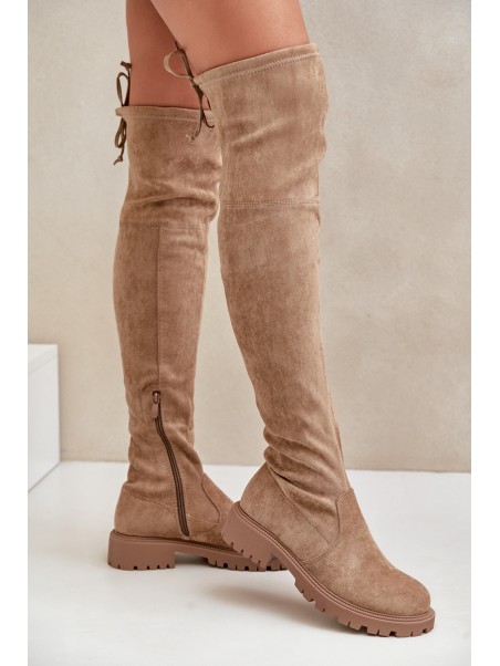 Knee High Boots On Flat Heel Made Of Eco Suede Beige Arkelia
