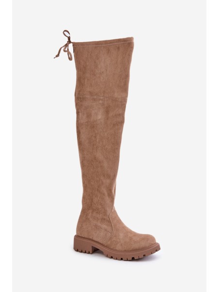 Knee High Boots On Flat Heel Made Of Eco Suede Beige Arkelia