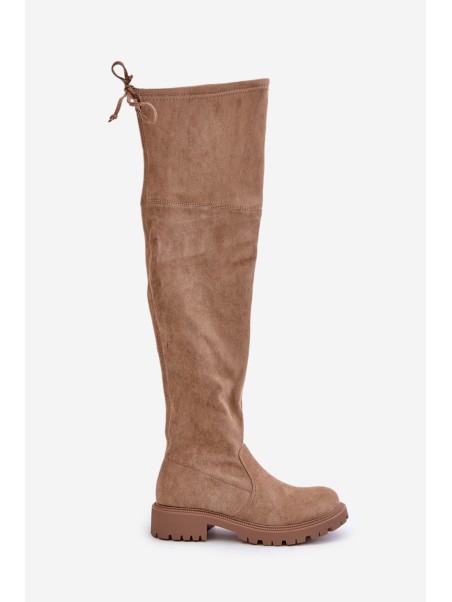 Knee High Boots On Flat Heel Made Of Eco Suede Beige Arkelia
