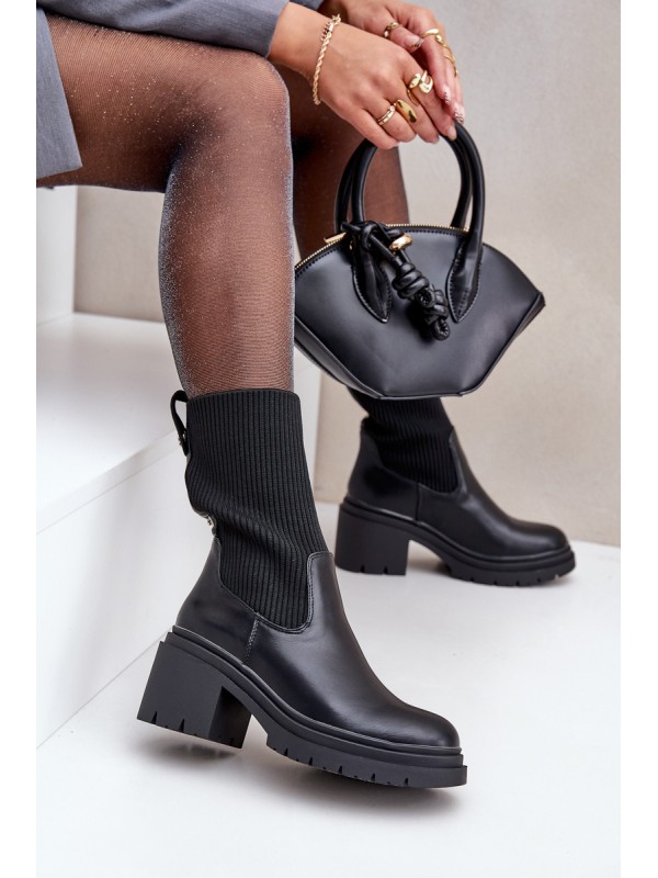 Boots With Sock On Chunky Heel Black Rosanas