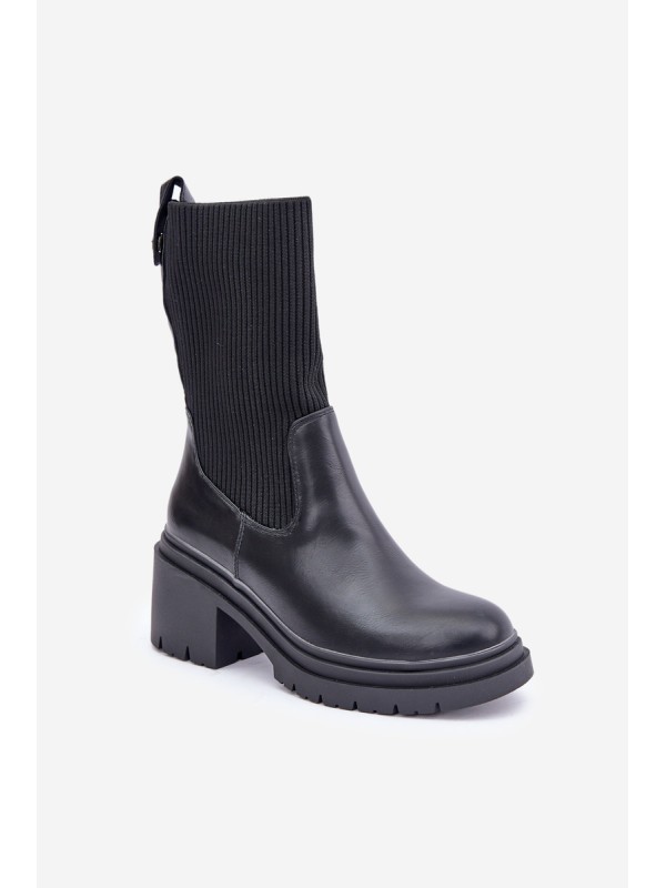 Boots With Sock On Chunky Heel Black Rosanas