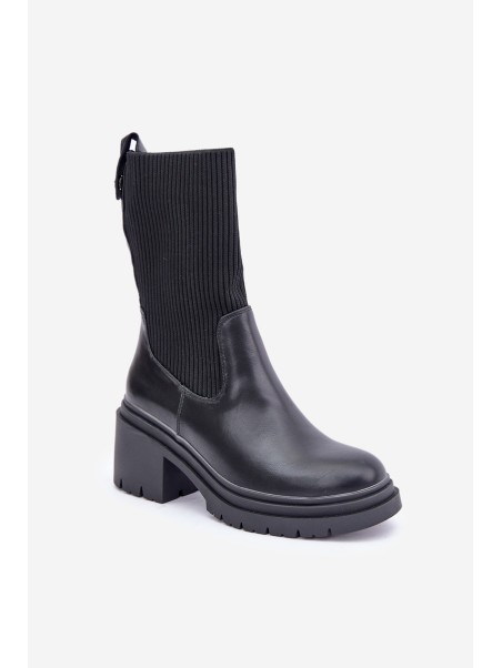Boots With Sock On Chunky Heel Black Rosanas