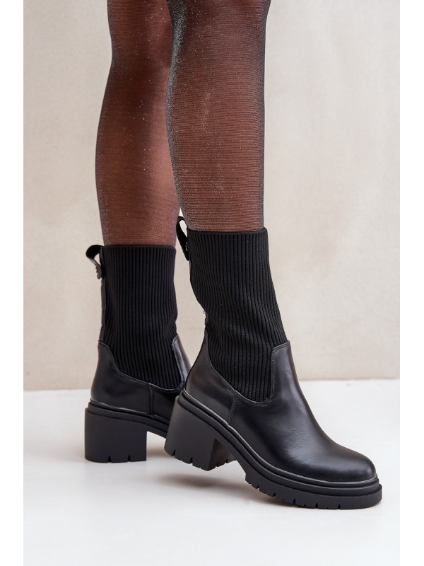 Boots With Sock On Chunky Heel Black Rosanas