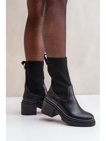 Boots With Sock On Chunky Heel Black Rosanas