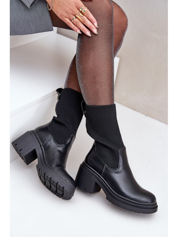 Boots With Sock On Chunky Heel Black Rosanas