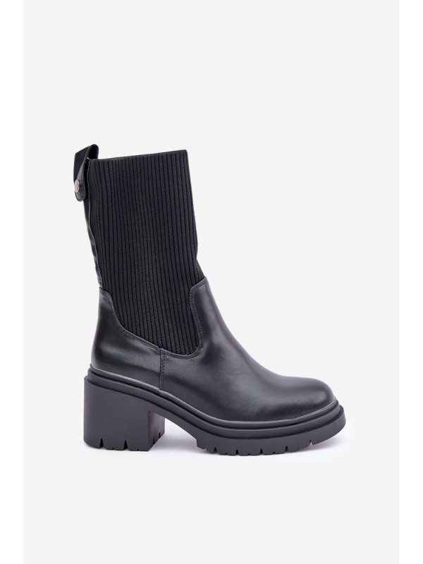 Boots With Sock On Chunky Heel Black Rosanas
