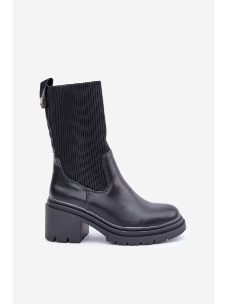Boots With Sock On Chunky Heel Black Rosanas