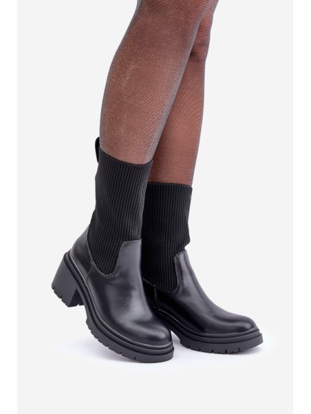 Boots With Sock On Chunky Heel Black Rosanas