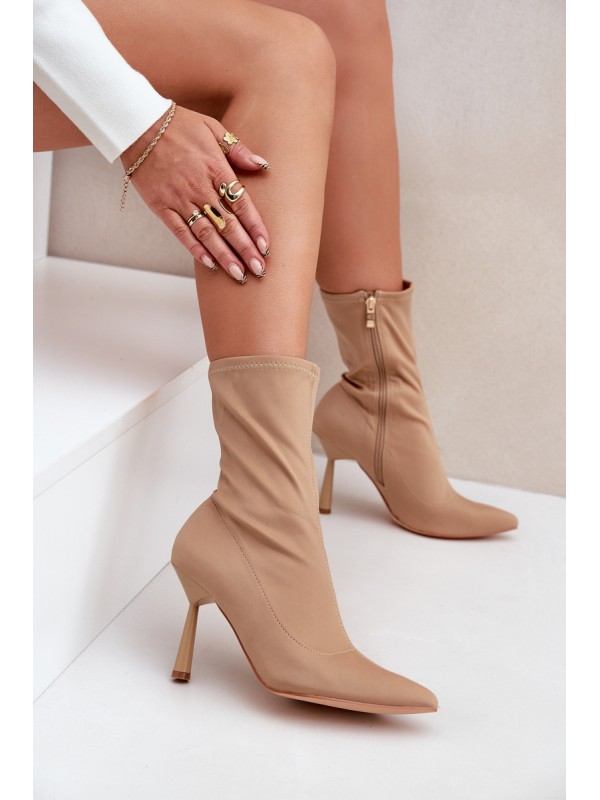 Fabric Stiletto Boots Dark Beige Amune