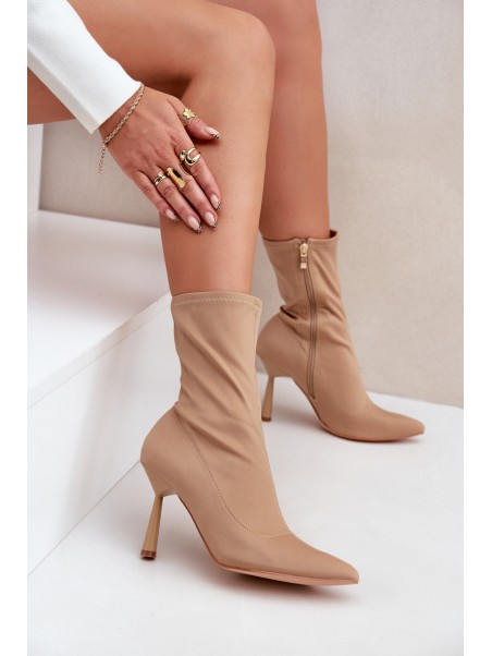 Fabric Stiletto Boots Dark Beige Amune