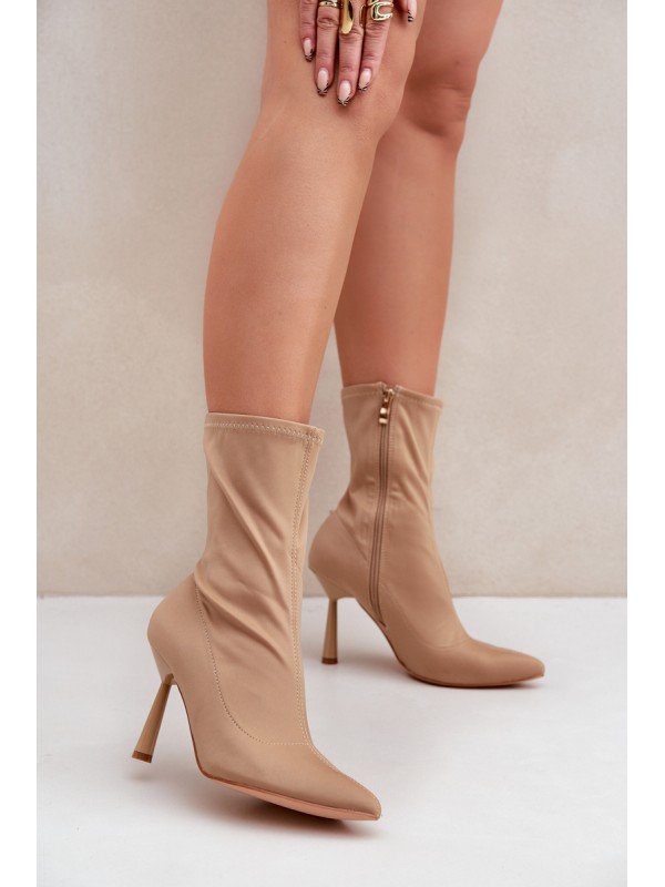 Fabric Stiletto Boots Dark Beige Amune 2