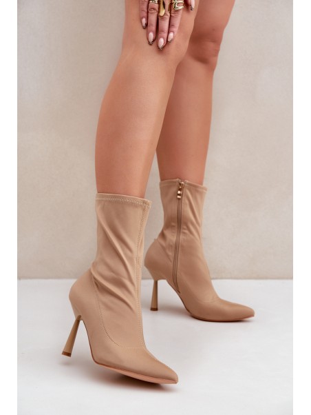 Fabric Stiletto Boots Dark Beige Amune