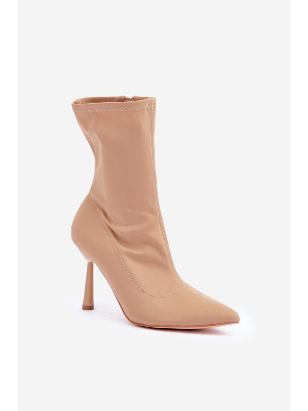 Fabric Stiletto Boots Dark Beige Amune
