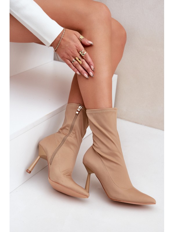 Fabric Stiletto Boots Dark Beige Amune