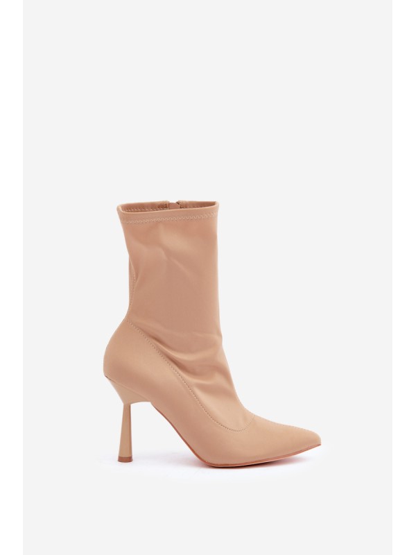 Fabric Stiletto Boots Dark Beige Amune