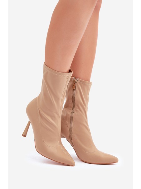 Fabric Stiletto Boots Dark Beige Amune