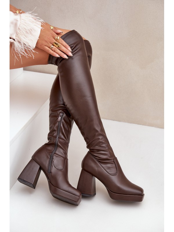 Fitted knee-high heeled boots dark brown Sanniraen