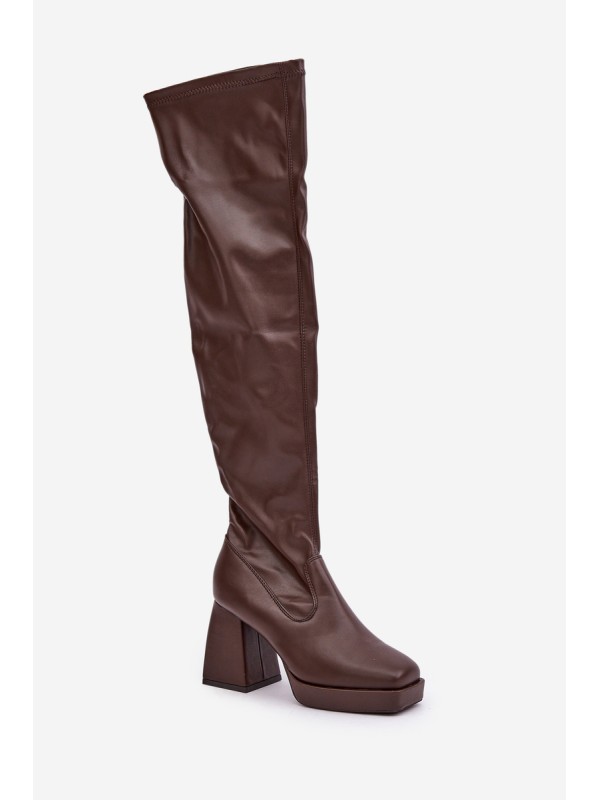 Fitted knee-high heeled boots dark brown Sanniraen