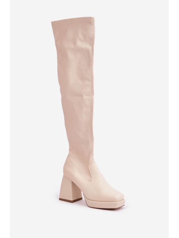 Fitted knee-high boots with a heel in light beige Sanniraen
