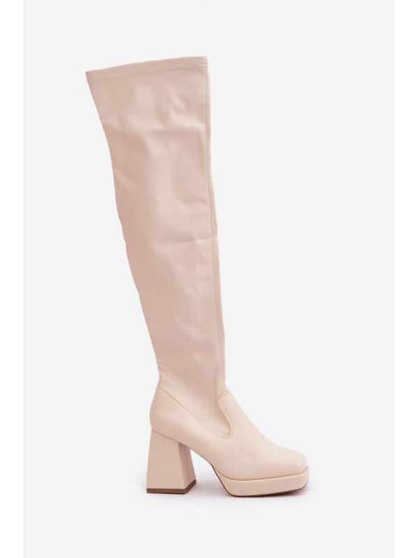 Fitted knee-high boots with a heel in light beige Sanniraen