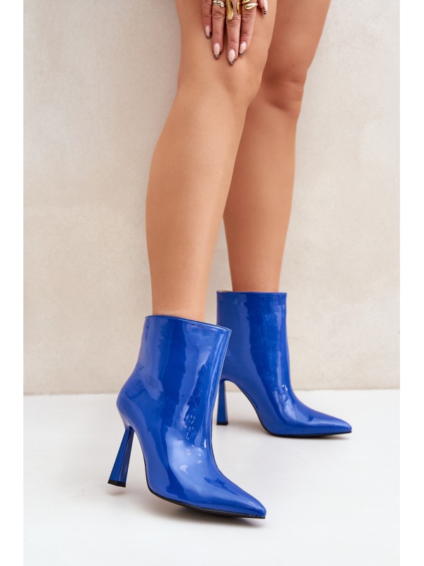 Patent Ankle Boots With Pointed Toe Blue Seliri