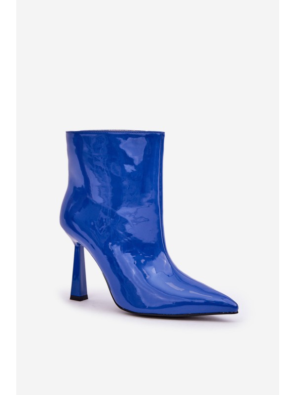 Patent Ankle Boots With Pointed Toe Blue Seliri