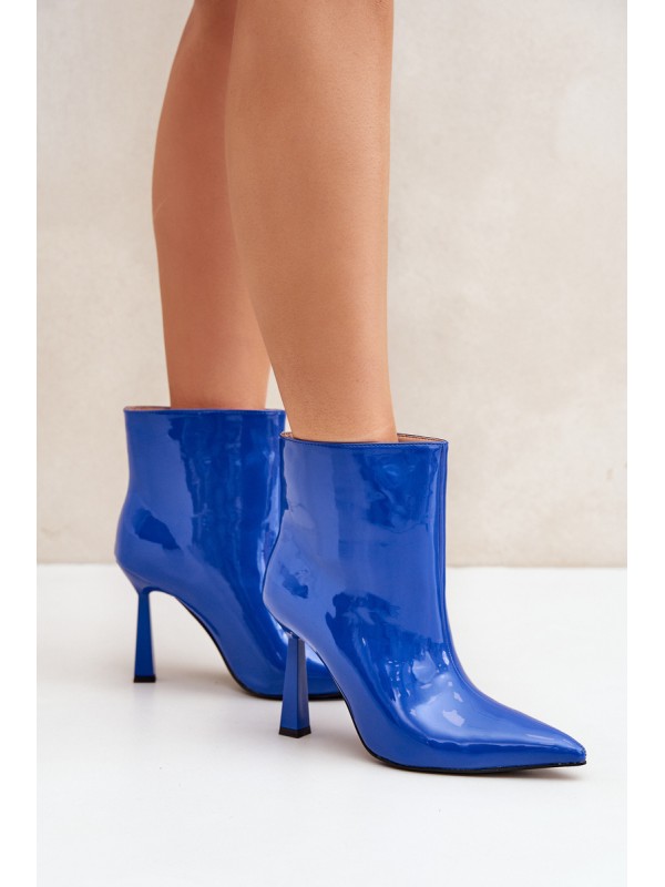 Patent Ankle Boots With Pointed Toe Blue Seliri