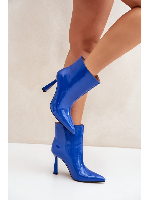 Patent Ankle Boots With Pointed Toe Blue Seliri