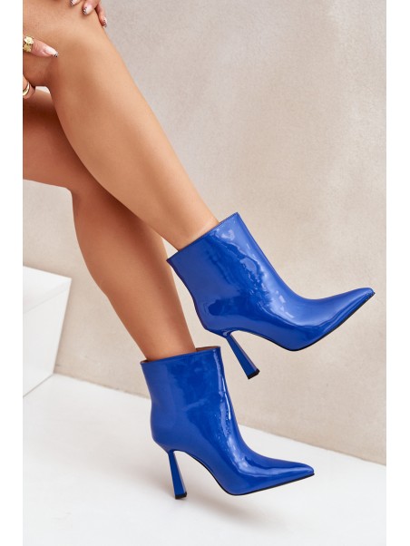 Patent Ankle Boots With Pointed Toe Blue Seliri