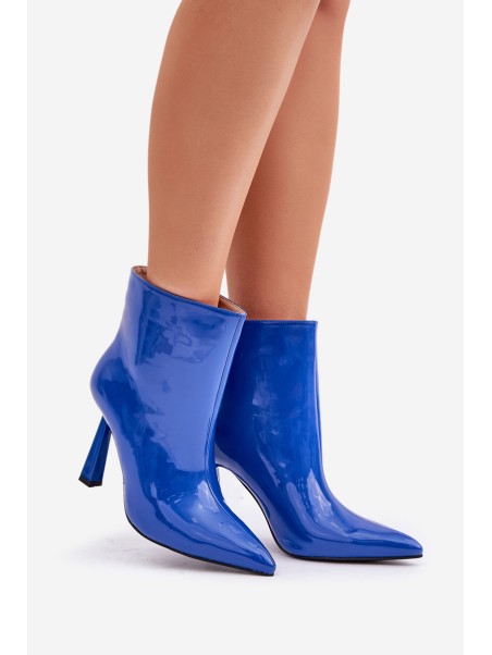Patent Ankle Boots With Pointed Toe Blue Seliri
