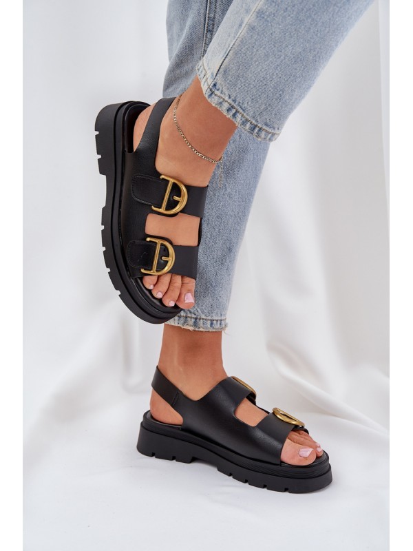 Eco Leather Sandals With Buckles Black Vulinea