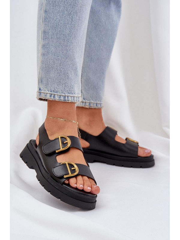 Eco Leather Sandals With Buckles Black Vulinea 2