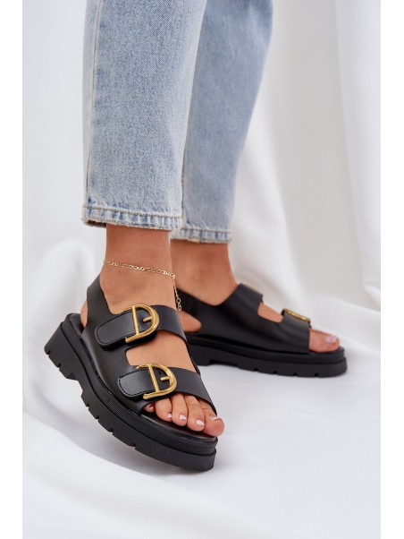Eco Leather Sandals With Buckles Black Vulinea