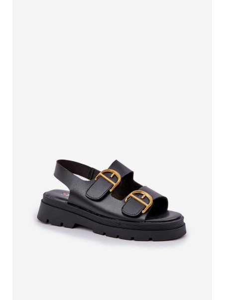 Eco Leather Sandals With Buckles Black Vulinea