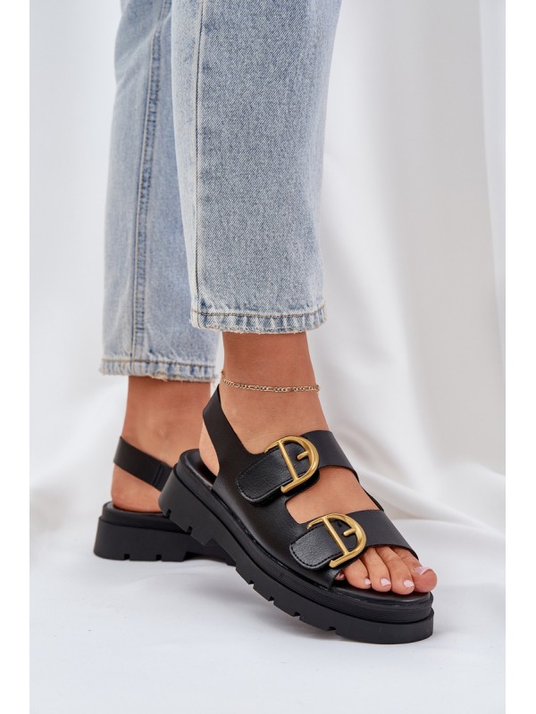 Eco Leather Sandals With Buckles Black Vulinea