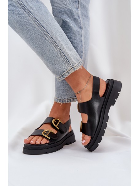 Eco Leather Sandals With Buckles Black Vulinea