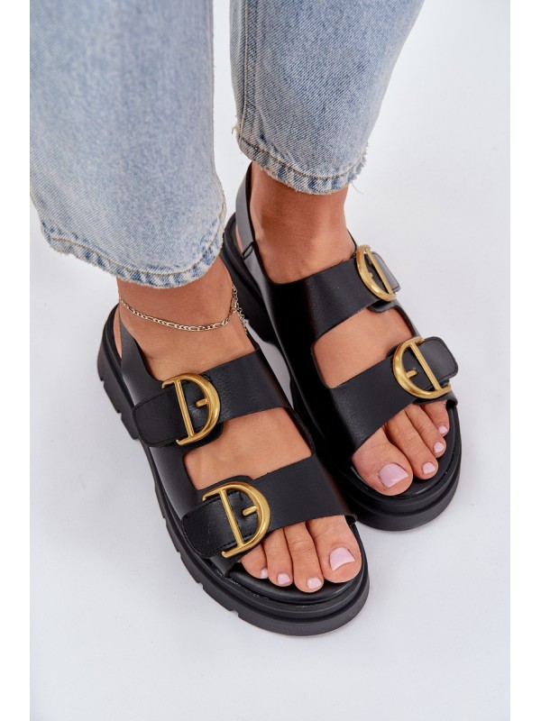 Eco Leather Sandals With Buckles Black Vulinea