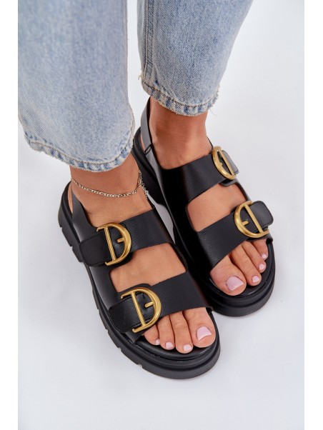 Eco Leather Sandals With Buckles Black Vulinea