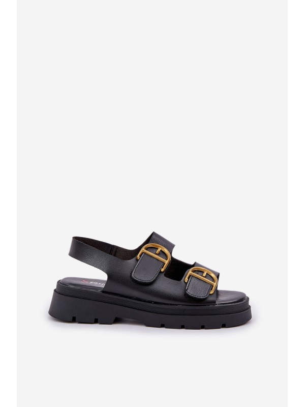 Eco Leather Sandals With Buckles Black Vulinea