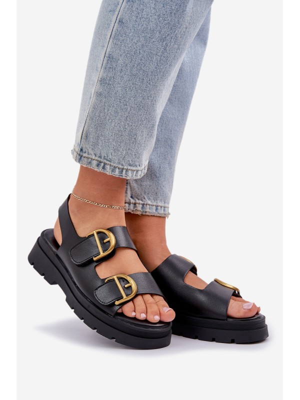 Eco Leather Sandals With Buckles Black Vulinea