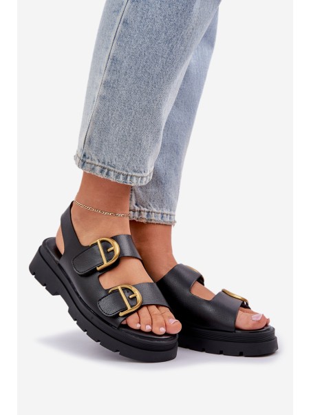 Eco Leather Sandals With Buckles Black Vulinea