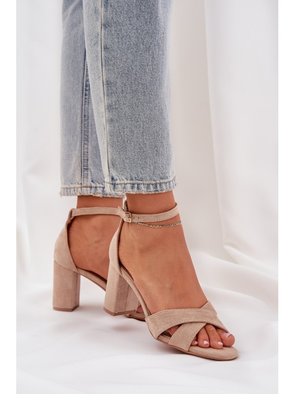 Block Heel Sandals Made Of Eco Suede Beige Saniffia