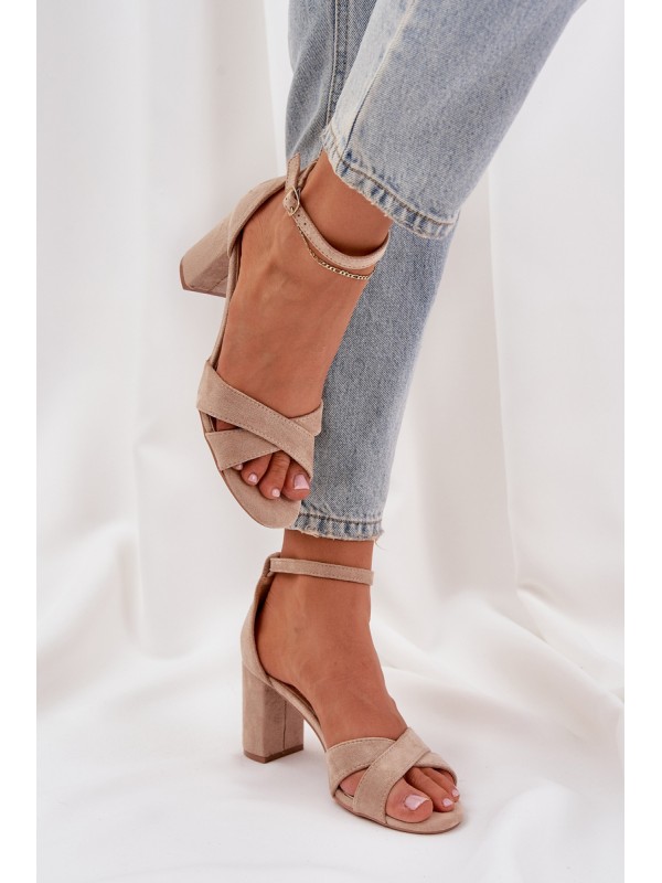 Block Heel Sandals Made Of Eco Suede Beige Saniffia