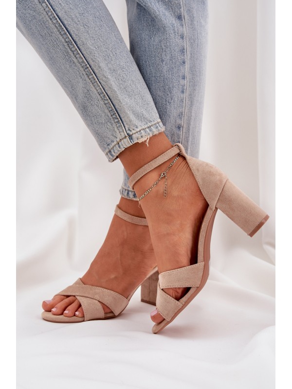 Block Heel Sandals Made Of Eco Suede Beige Saniffia