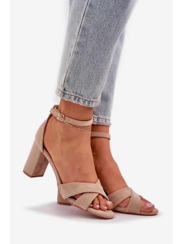 Block Heel Sandals Made Of Eco Suede Beige Saniffia