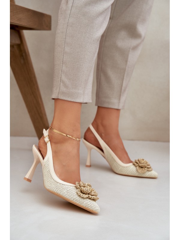 Woven Heels With Open Back Beige Lanithra