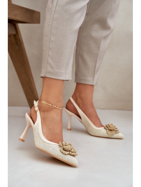 Woven Heels With Open Back Beige Lanithra