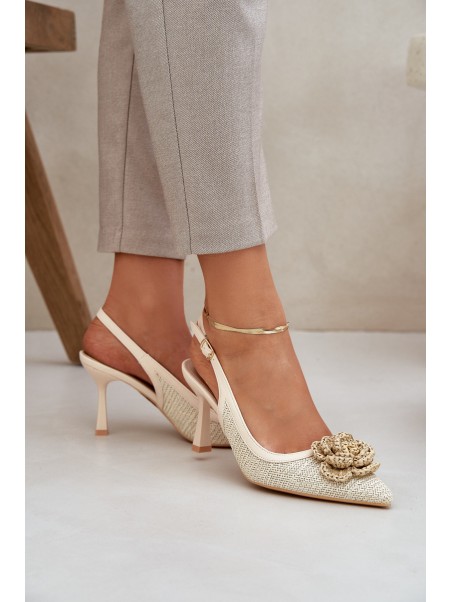 Woven Heels With Open Back Beige Lanithra